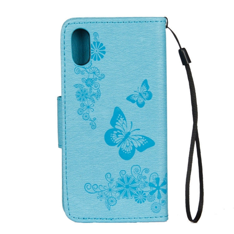 For iPhone X / XS Pressed Flowers Butterfly Pattern Horizontal Flip Leather Case with Holder & Card Slots & Wallet & Lanyard, For X