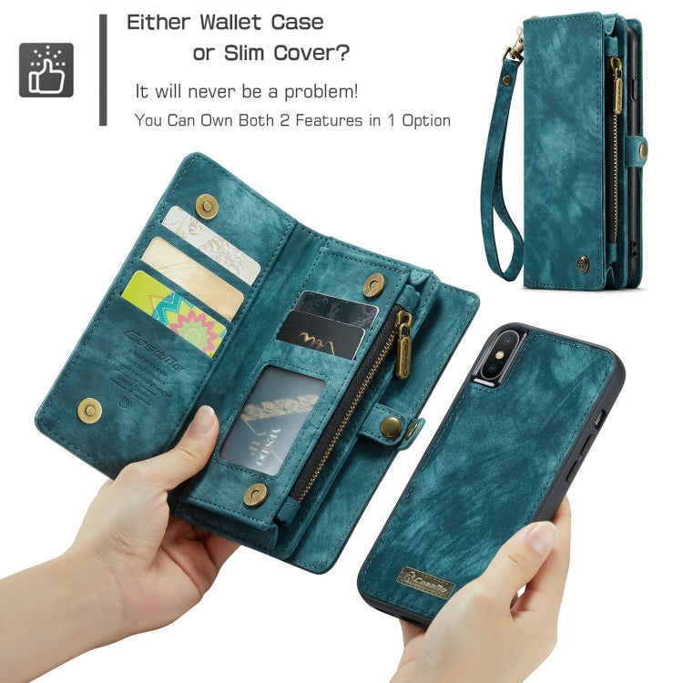 For iPhone X / XS CaseMe-008 TPU + PC Magnetic Absorption Detachable Back Cover Horizontal Flip Leather Case with Holder & Card Slots & Zipper Wallet & Photo Frame