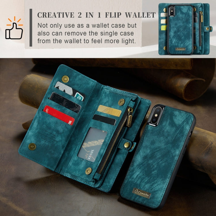 For iPhone X / XS CaseMe-008 TPU + PC Magnetic Absorption Detachable Back Cover Horizontal Flip Leather Case with Holder & Card Slots & Zipper Wallet & Photo Frame