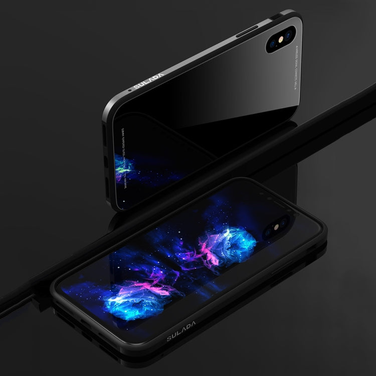 For iPhone XS Max SULADA Metal Frame Toughened Glass Case, For XS Max