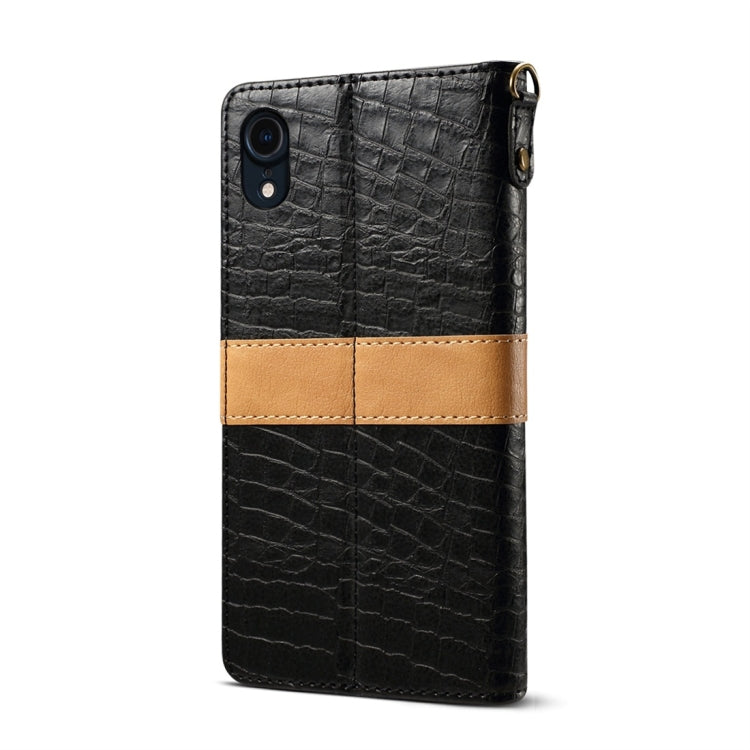 For iPhone XR Splicing Color Crocodile Texture PU Horizontal Flip Leather Case with Wallet & Holder & Card Slots & Lanyard, For iPhone XR
