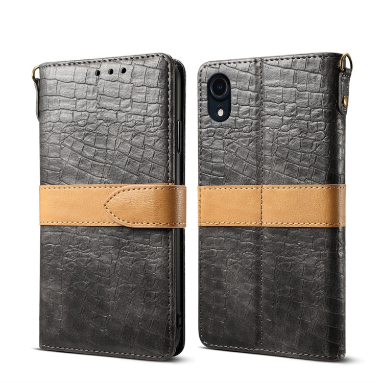 For iPhone XR Splicing Color Crocodile Texture PU Horizontal Flip Leather Case with Wallet & Holder & Card Slots & Lanyard, For iPhone XR