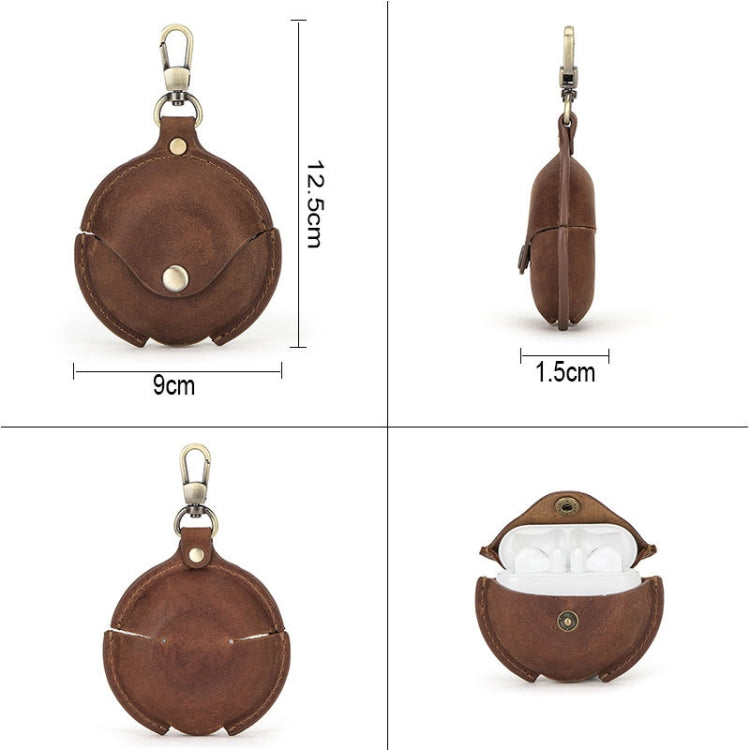 CF1111 For Huawei FreeBuds 3 Crazy Horse Texture Clamshell Earphone Protective Leather Case with Hook, For Huawei FreeBuds 3