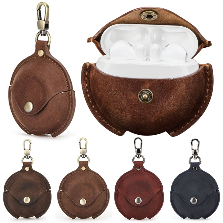 CF1111 For Huawei FreeBuds 3 Crazy Horse Texture Clamshell Earphone Protective Leather Case with Hook, For Huawei FreeBuds 3