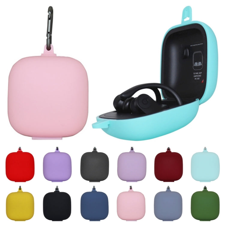 Solid Color Silicone Wireless Bluetooth Earphone Protective Case for Beats Powerbeats Pro, Grass Green, Grey, Light Purple, Mint Green, Purple, Red, Wine Red, Black, Yellow, Dark Blue, Gray Blue