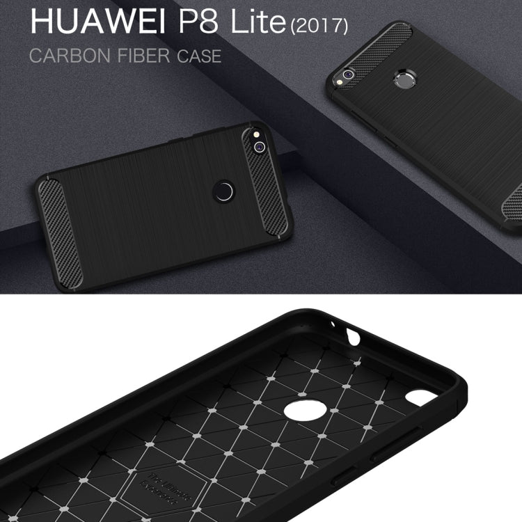For Huawei  P8 Lite (2017) Brushed Carbon Fiber Texture Shockproof TPU Protective Case, Huawei P8 Lite (2017)