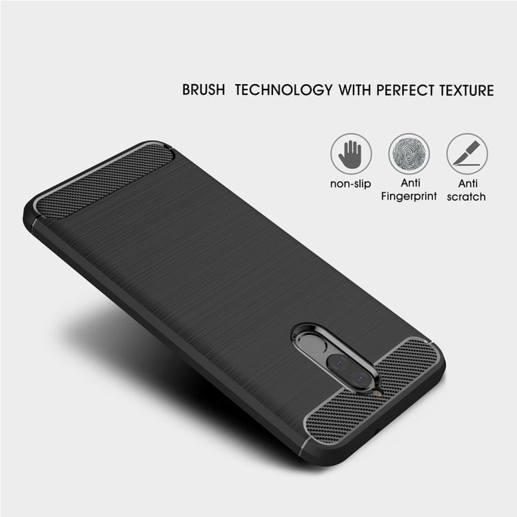 For Huawei  Mate 10 Lite Brushed Carbon Fiber Texture TPU Shockproof Anti-slip Soft Protective Back Cover Case, For Mate 10 Lite