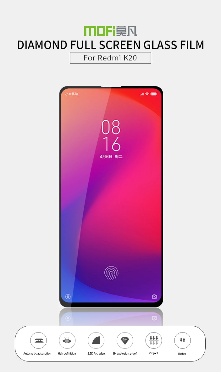 MOFI 9H 2.5D Full Glue Tempered Glass Film for Xiaomi Redmi K20, For Xiaomi Redmi K20