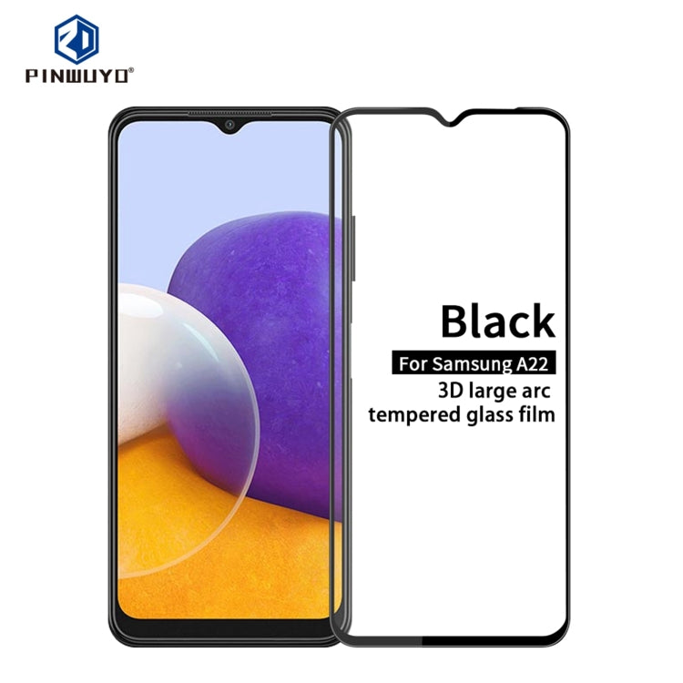 For Samsung Galaxy A22 4G PINWUYO 9H 3D Curved Full Screen Explosion-proof Tempered Glass Film(Black), For Samsung Galaxy A22 4G
