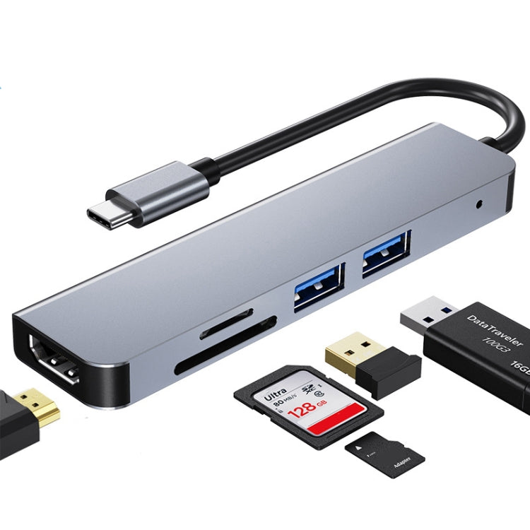5 in 1 USB-C / Type-C to 4K HDMI + SD / TF Card Slot + USB 2.0 + USB 3.0 Multifunctional Docking Station HUB, 5 in 1