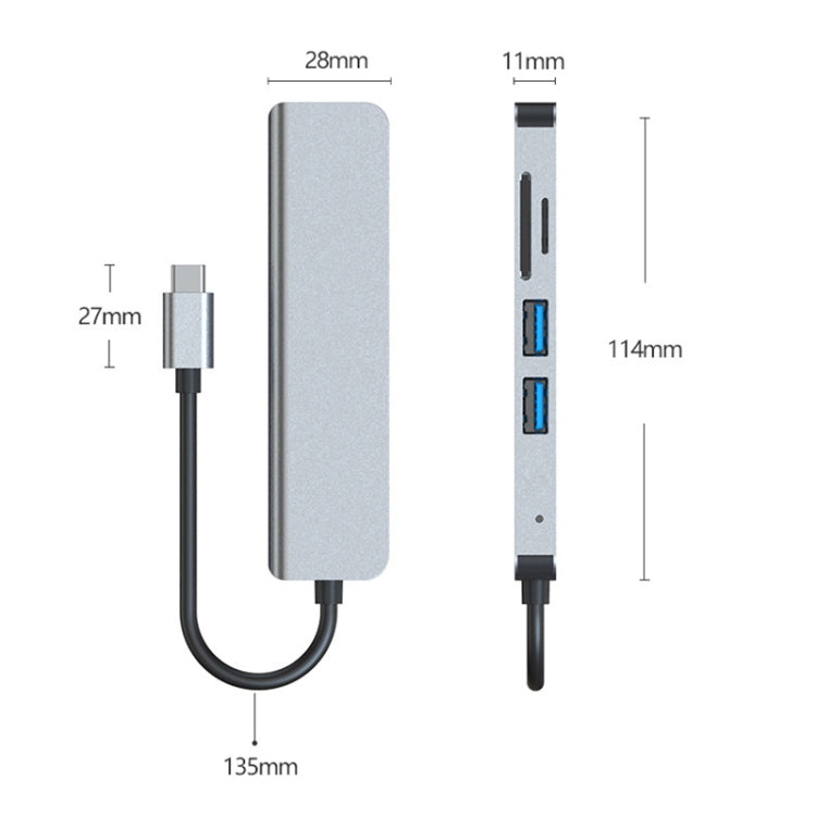 5 in 1 USB-C / Type-C to 4K HDMI + SD / TF Card Slot + USB 2.0 + USB 3.0 Multifunctional Docking Station HUB, 5 in 1