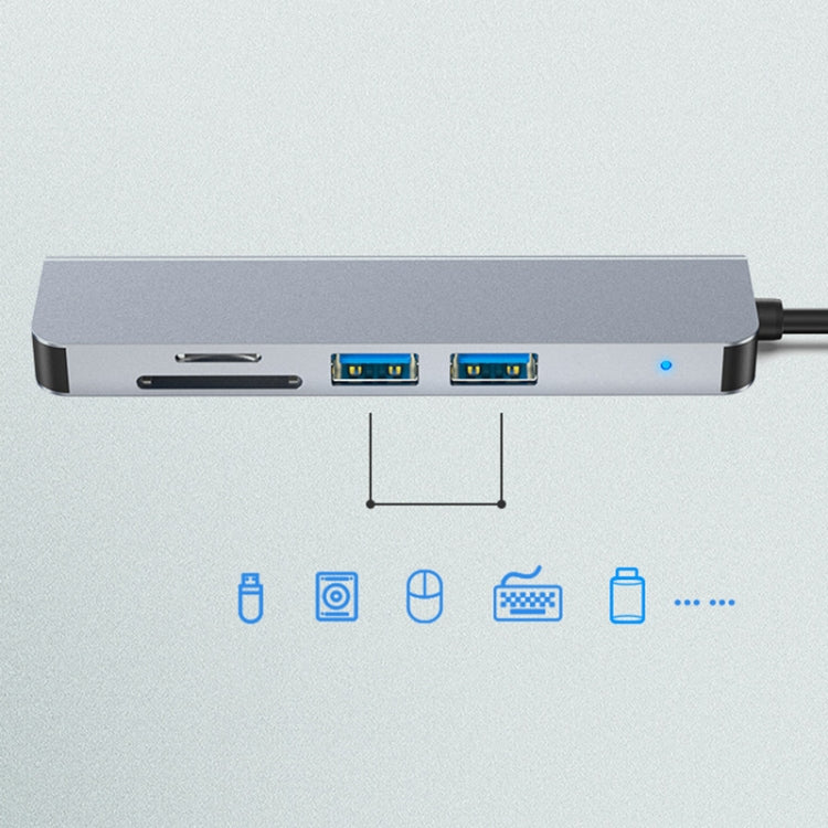 5 in 1 USB-C / Type-C to 4K HDMI + SD / TF Card Slot + USB 2.0 + USB 3.0 Multifunctional Docking Station HUB, 5 in 1