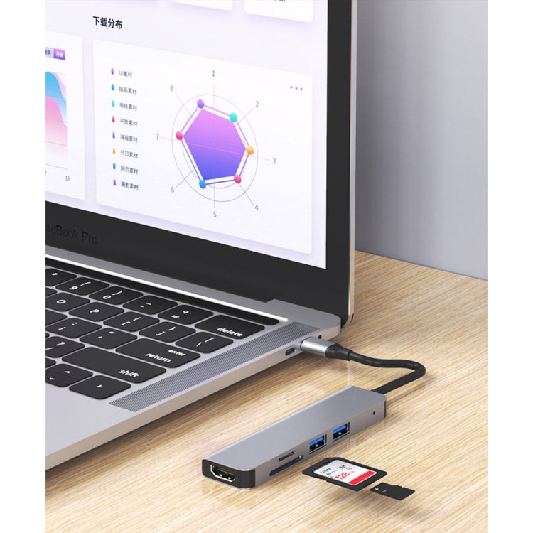5 in 1 USB-C / Type-C to 4K HDMI + SD / TF Card Slot + USB 2.0 + USB 3.0 Multifunctional Docking Station HUB, 5 in 1