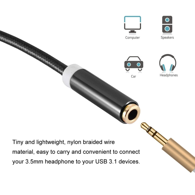 ENKAY Hat-Prince USB-C / Type-C to 3.5mm Nylon Woven Audio Adapter, Length: about 10cm, Black, Gold