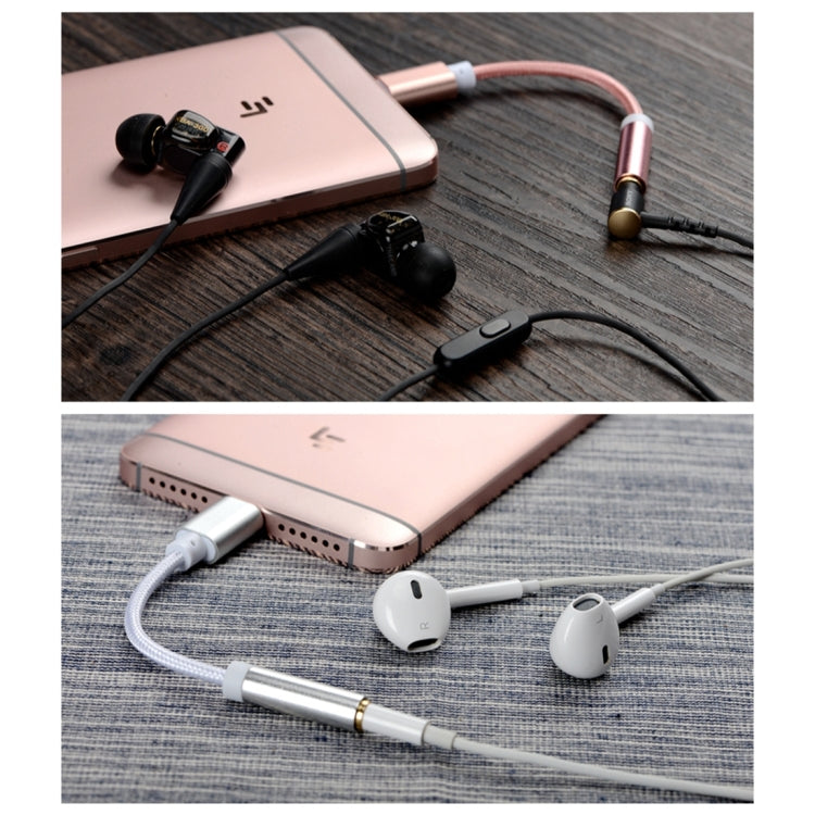 ENKAY Hat-Prince USB-C / Type-C to 3.5mm Nylon Woven Audio Adapter, Length: about 10cm, Black, Gold