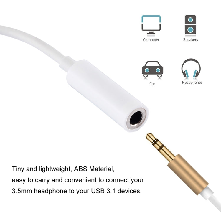 ENKAY Hat-Prince USB-C / Type-C to 3.5mm ABS Audio Adapter, Length: about 10cm, White