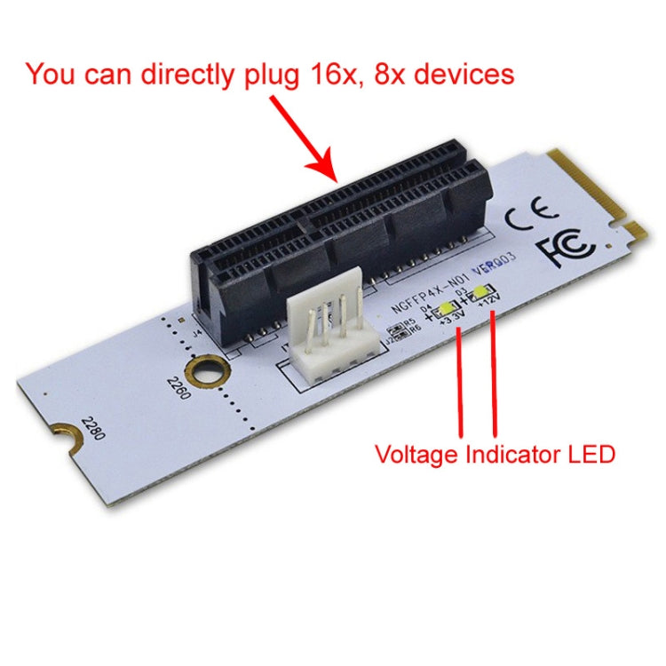 NGFF M.2 Key M to PCI-E 1X / 4X / 8X / 16X Graphics Card Mining Slot Adapter Riser Converter Card with LED, VER003