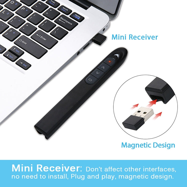 XM930 2.4GHz Wireless Laser PowerPoint Page Turning Pen Multimedia Wireless Presentation Projection Pen with USB Receiver, Support Low Battery Remind, Remote Control Distance: 100m, 100m White, 100m Black