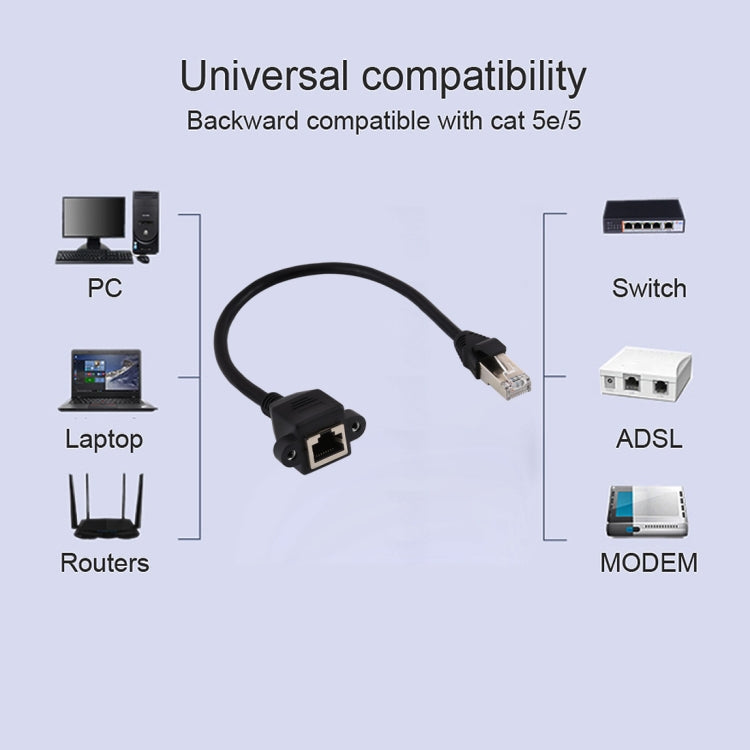 RJ45 Female to Male CATE5 Network Panel Mount Screw Lock Extension Cable , Length: 0.3m, 0.3m