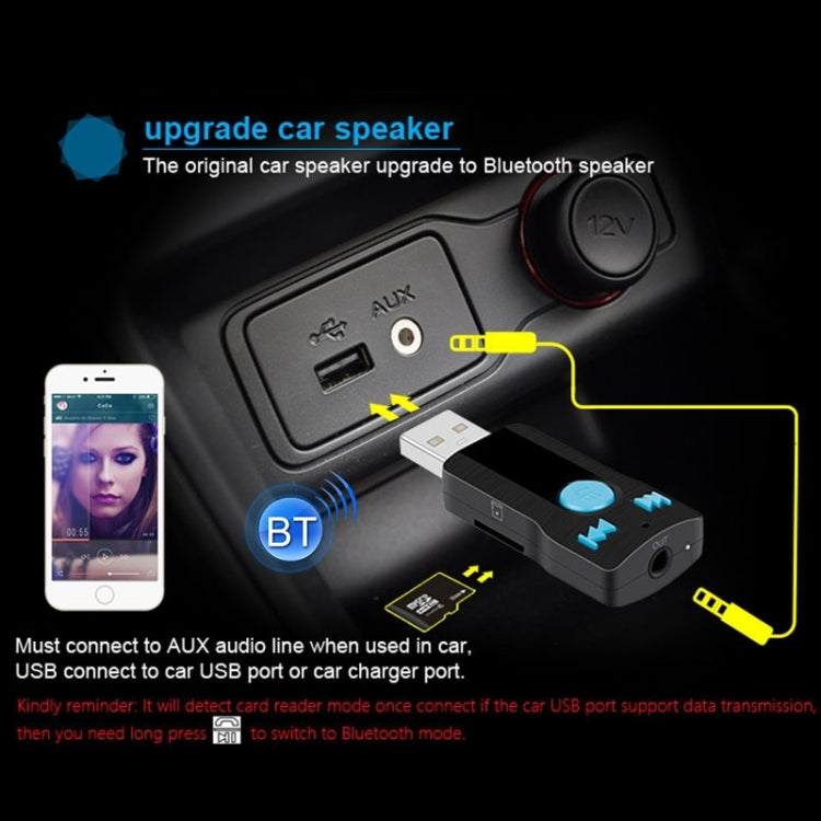BC07 Mini Brushed Texture USB Bluetooth Receiver MP3 Player SD/TF Card Reader with Microphone & Audio Cable, Support Handsfree & AUX Output & 32GB Micro SD / TF Card & Two-sided USB Port Connecting