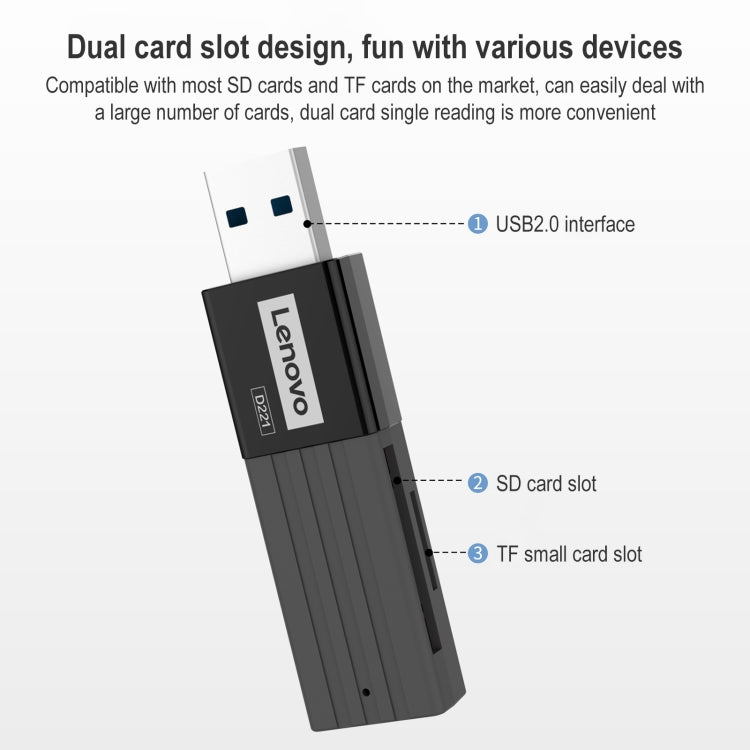 Original Lenovo D221 2 in 1 480Mbps USB 2.0 Card Reader, D221