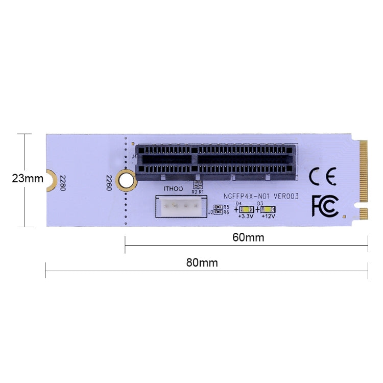 NGFF M.2 Key M to PCI-E 1X / 4X / 8X / 16X Graphics Card Mining Slot Adapter Riser Converter Card with LED & 4 Pin Power Cable, VER003 with 4 Pin Power Cable