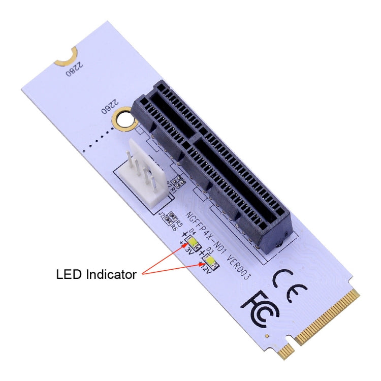 NGFF M.2 Key M to PCI-E 1X / 4X / 8X / 16X Graphics Card Mining Slot Adapter Riser Converter Card with LED & 4 Pin Power Cable, VER003 with 4 Pin Power Cable