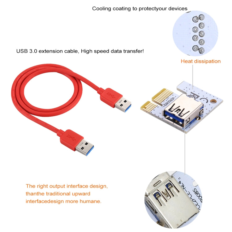 PCE164P-N06 VER008S USB 3.0 PCI-E Express 1x to 16x PCI-E Extender Riser Card Adapter 15 Pin SATA Power 6 Pin + 4 Pin Power Supply Port with 60cm USB Cable, VER008S Red