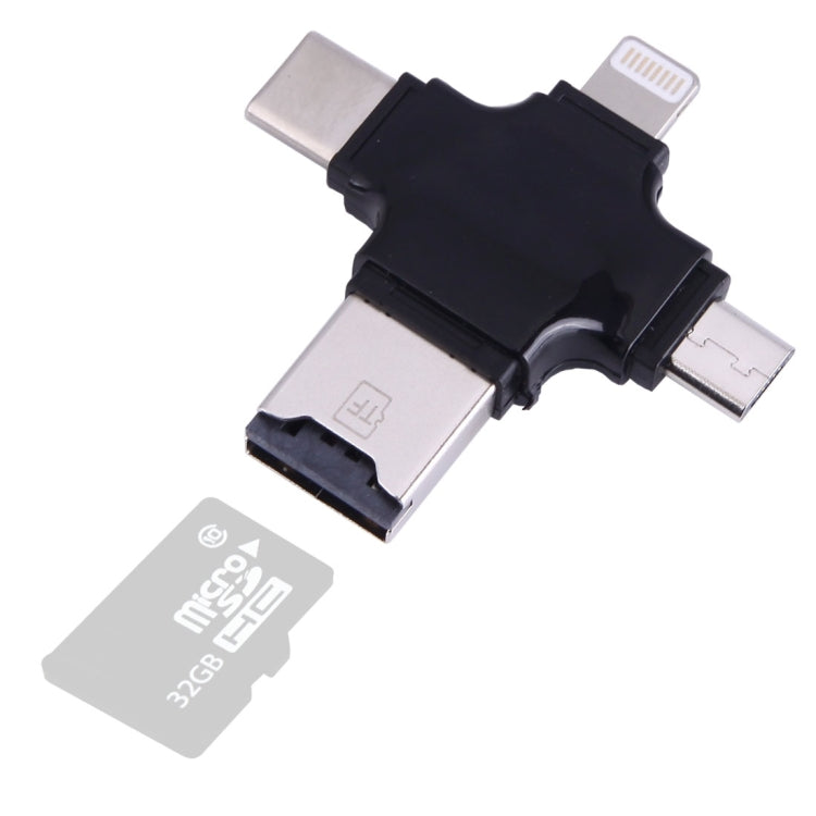 4 in 1 USB-C / Type-C & USB 2.0 & Micro USB & 8 Pin TF Card Reader for MacBook, PC, Laptop, Smart Phone with OTG Function, Support FAT32 & exFAT