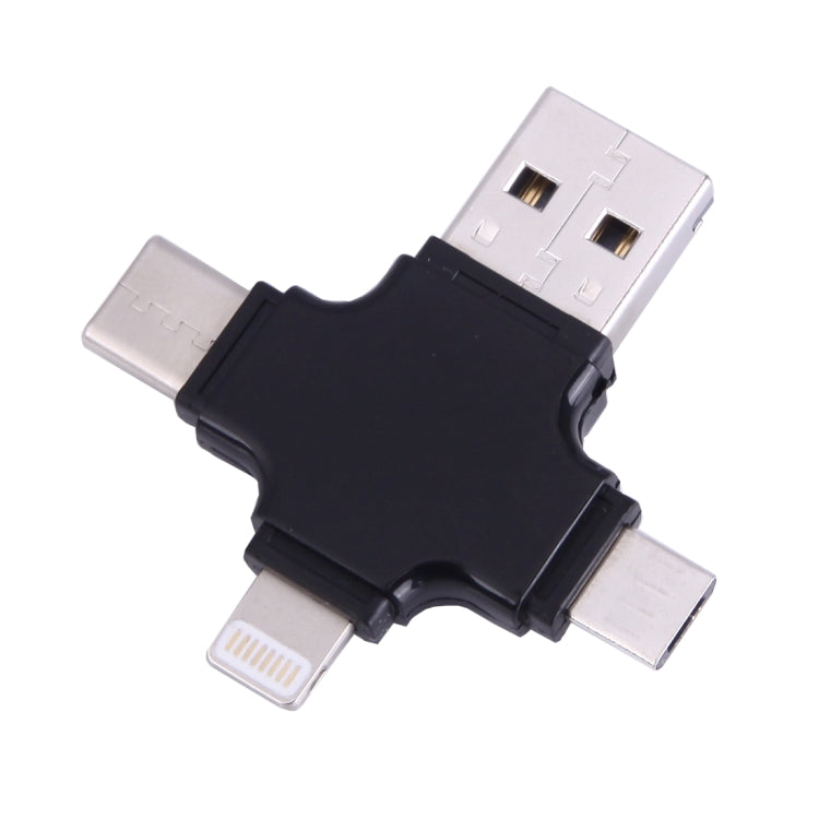 4 in 1 USB-C / Type-C & USB 2.0 & Micro USB & 8 Pin TF Card Reader for MacBook, PC, Laptop, Smart Phone with OTG Function, Support FAT32 & exFAT