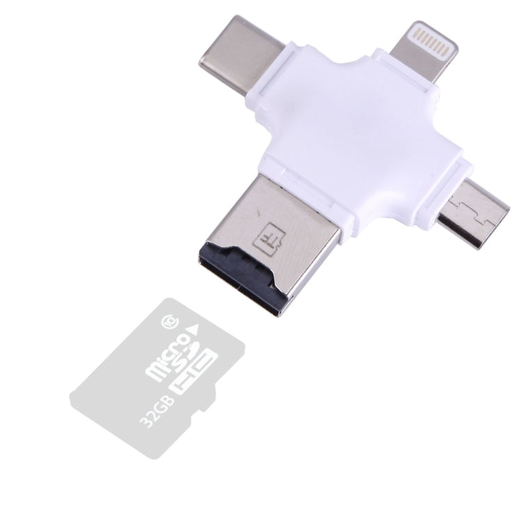 4 in 1 USB-C / Type-C & USB 2.0 & Micro USB & 8 Pin TF Card Reader for MacBook, PC, Laptop, Smart Phone with OTG Function, Support FAT32 & exFAT