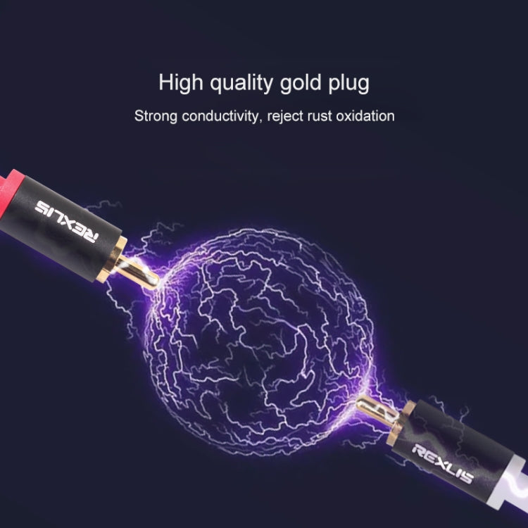 REXLIS 3635 3.5mm Male to Dual RCA Gold-plated Plug Black Cotton Braided Audio Cable for RCA Input Interface Active Speaker, Length: 1m, Length: 1m
