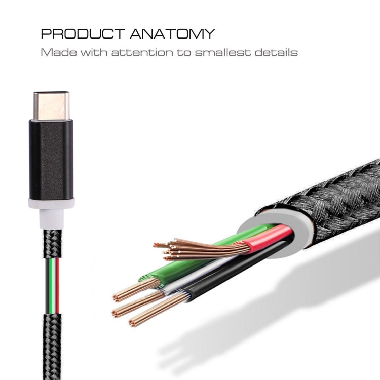 USB-C / Type-C Male to 3.5mm Female Weave Texture Audio Adapter, Length: about 10cm, Silver, Black, Gold, Rose Gold