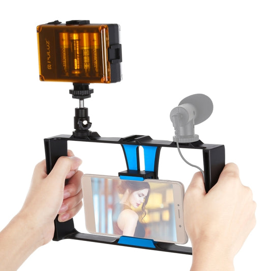 PULUZ 2 in 1 Vlogging Live Broadcast LED Selfie Light Smartphone Video Rig Kits with Cold Shoe Tripod Head for iPhone, Galaxy, Huawei, Xiaomi, HTC, LG, Google, and Other Smartphones