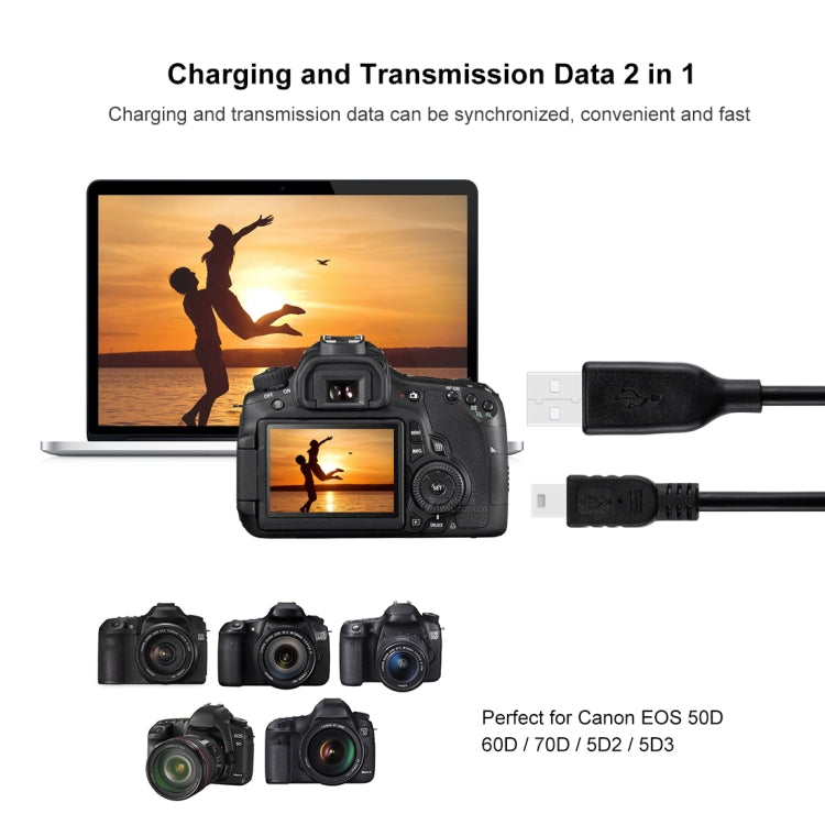 1m Mini 5pin USB Sync Data Charging Cable for Canon EOS 50D / 60D / 70D / 5D2 / 5D3, For Canon EOS 50D 1m