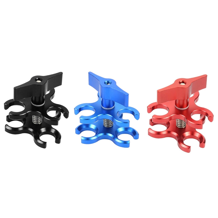 PULUZ Triple Ball Clamp Open Hole Diving Camera Bracket CNC Aluminum Spring Flashlight Clamp for Diving Underwater Photography System, Triple Ball Open Hole(Black), Triple Ball Open Hole(Red)
