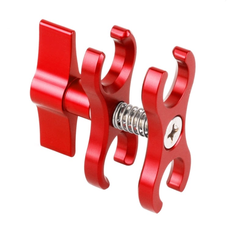 PULUZ Dual Ball Clamp Open Hole Diving Camera Bracket CNC Aluminum Spring Flashlight Clamp for Diving Underwater Photography System, Dual Ball Open Hole(Red)