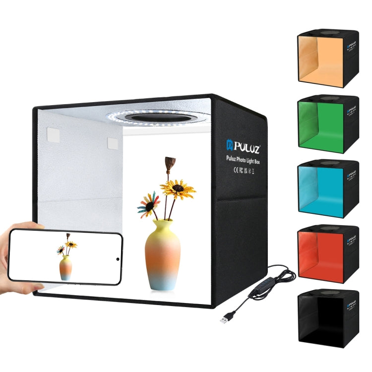 PULUZ 30cm Folding  High 97 CRI Ring Light Photo Lighting Studio Shooting Tent Box Kit with 6 Colors Backdrops (Black, White, Orange, Red, Green, Blue), Unfold Size: 30cm x 30cm x 30cm, 30cm Box Black, 30cm Box Green