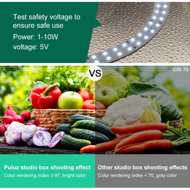PULUZ 30cm Folding  High 97 CRI Ring Light Photo Lighting Studio Shooting Tent Box Kit with 6 Colors Backdrops (Black, White, Orange, Red, Green, Blue), Unfold Size: 30cm x 30cm x 30cm, 30cm Box Black, 30cm Box Green