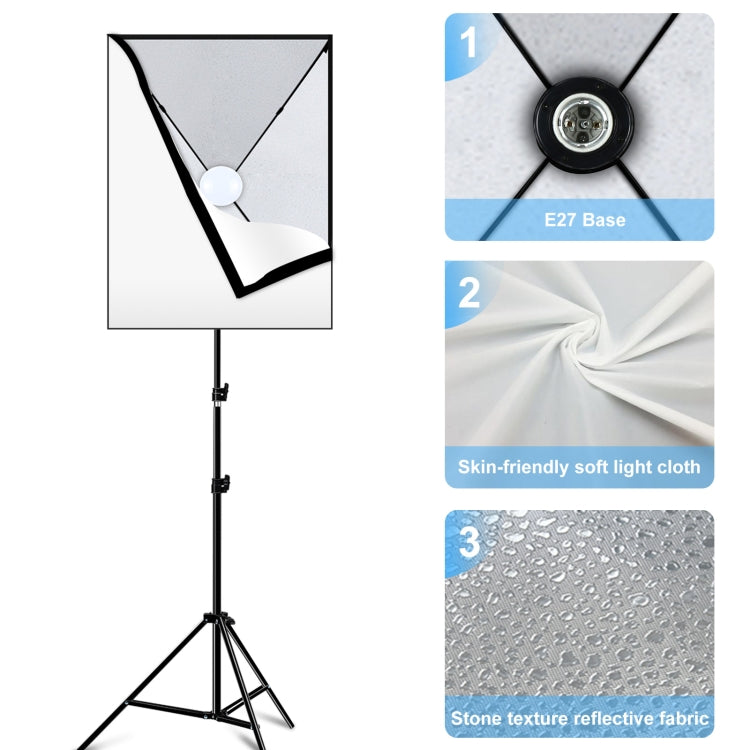 PULUZ 50x70cm Studio Softbox + 2m Tripod Mount + Single E27 30W 5700K White Light LED Bulb Photography Kit, Single Bulb EU Plug, Single Bulb US Plug