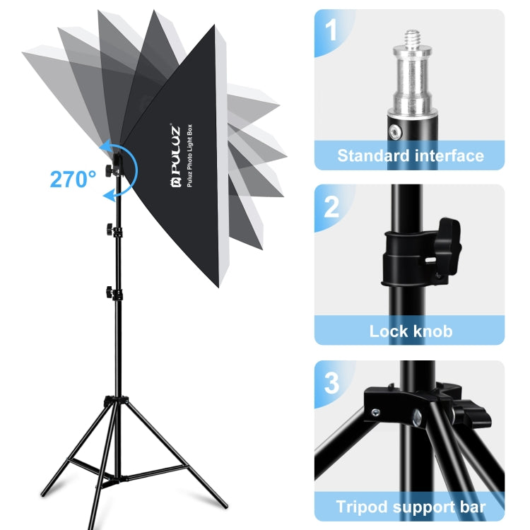 PULUZ 50x70cm Studio Softbox + 2m Tripod Mount + 4 x E27 20W 5700K White Light LED Light Bulb Photography Lighting Kit, 4 x Bulb US Plug, 4 x Bulb EU Plug