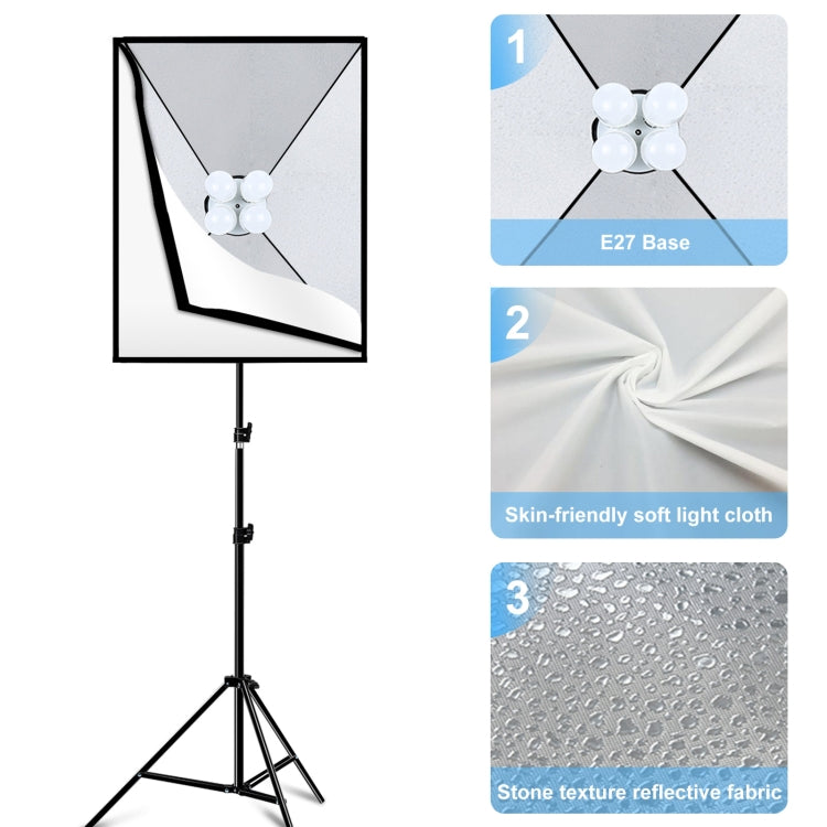 PULUZ 50x70cm Studio Softbox + 2m Tripod Mount + 4 x E27 20W 5700K White Light LED Light Bulb Photography Lighting Kit, 4 x Bulb US Plug, 4 x Bulb EU Plug