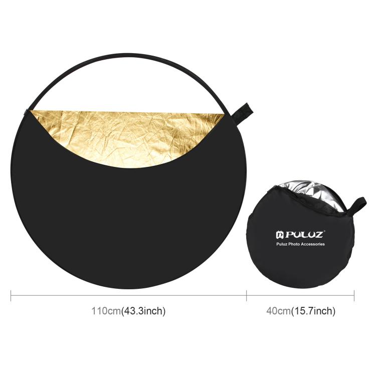 PULUZ 110cm 5 in 1 (Silver / Translucent / Gold / White / Black) Folding Photo Studio Reflector Board, 110cm Reflector