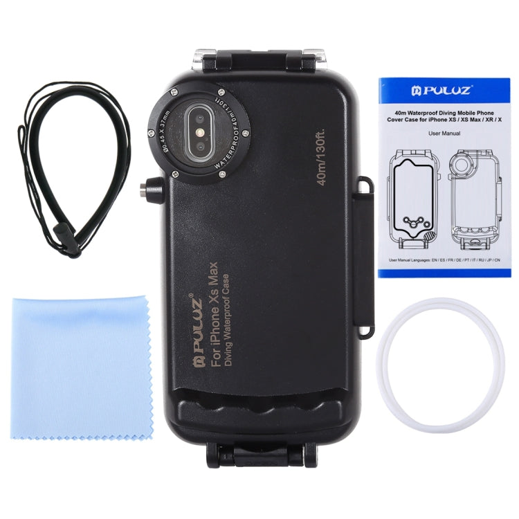 For iPhone XS Max PULUZ 40m/130ft Waterproof Diving Case, Photo Video Taking Underwater Housing Cover, For iPhone XS Max(Black), For iPhone XS Max(White), For iPhone XS Max(Transparent)