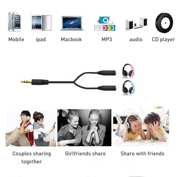 3.5mm Male to Dual 3.5mm Female Earphone Splitter adapter, Length: Approx 25cm, 3.5mm Male to 2 x 3.5mm Female
