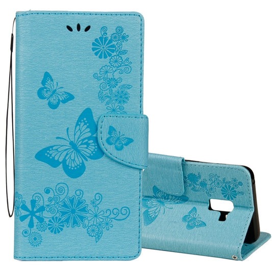 For Galaxy A8+ (2018) Vintage Embossed Floral Butterfly Pattern Horizontal Flip Leather Case with Card Slot & Holder & Wallet & Lanyard