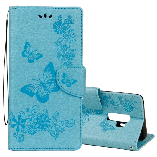For Galaxy S9+ Vintage Embossed Floral Butterfly Pattern Horizontal Flip Leather Case with Card Slot & Holder & Wallet & Lanyard