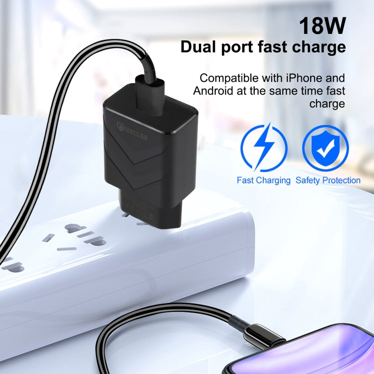 LZ-715 18W QC3.0 USB Single Port Fast Travel Charger, EU Plug, EU Plug