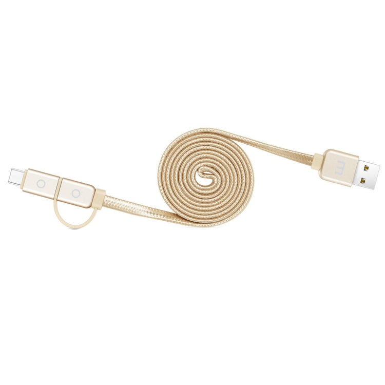 Meizu 1m 2 in 1 Noodle Weave Style Metal Head 5V 2.0A USB-C / Type-C + Micro USB to USB 2.0 Data Sync Charging Cable