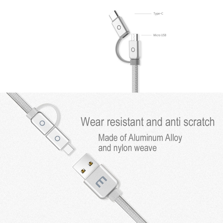 Meizu 1m 2 in 1 Noodle Weave Style Metal Head 5V 2.0A USB-C / Type-C + Micro USB to USB 2.0 Data Sync Charging Cable